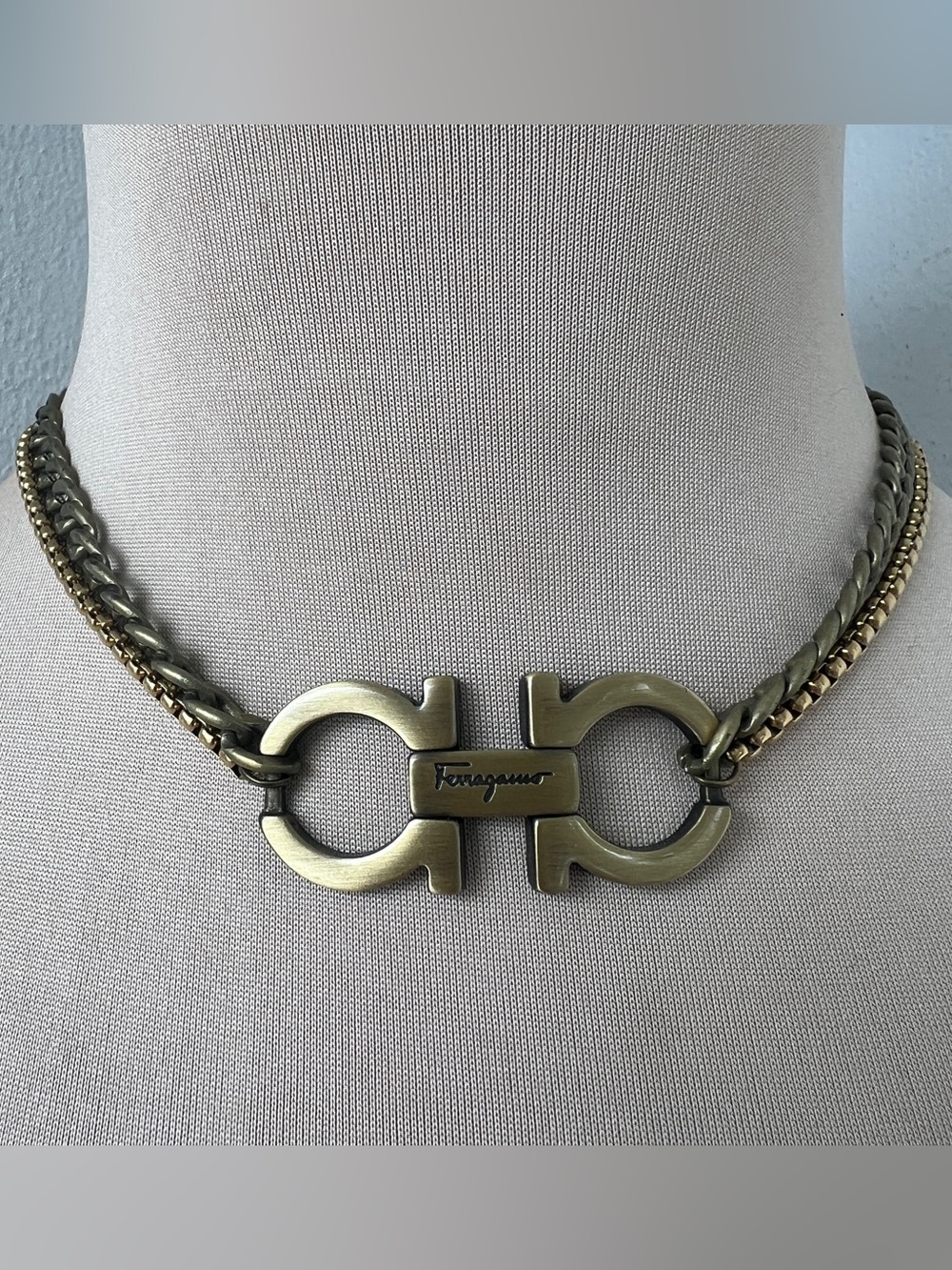 Salvatore Ferragamo Custom Necklace | Vintage Bronze Gancini Choker 15-17โ - Picture 7 of 7